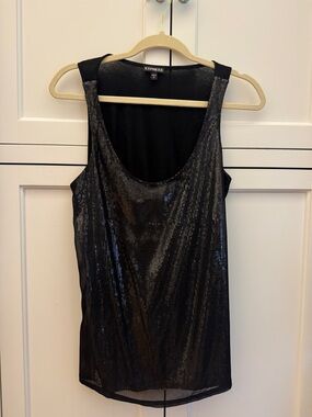 Express Black Sequin Scoop Neck Tank